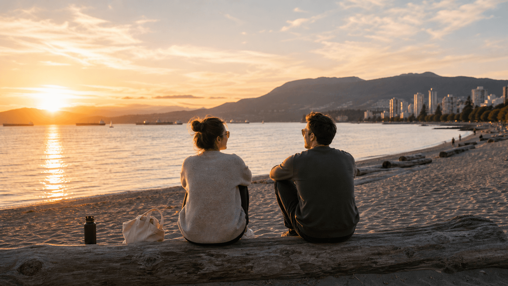 Beach sit starting option in a Vancouver beach setting.